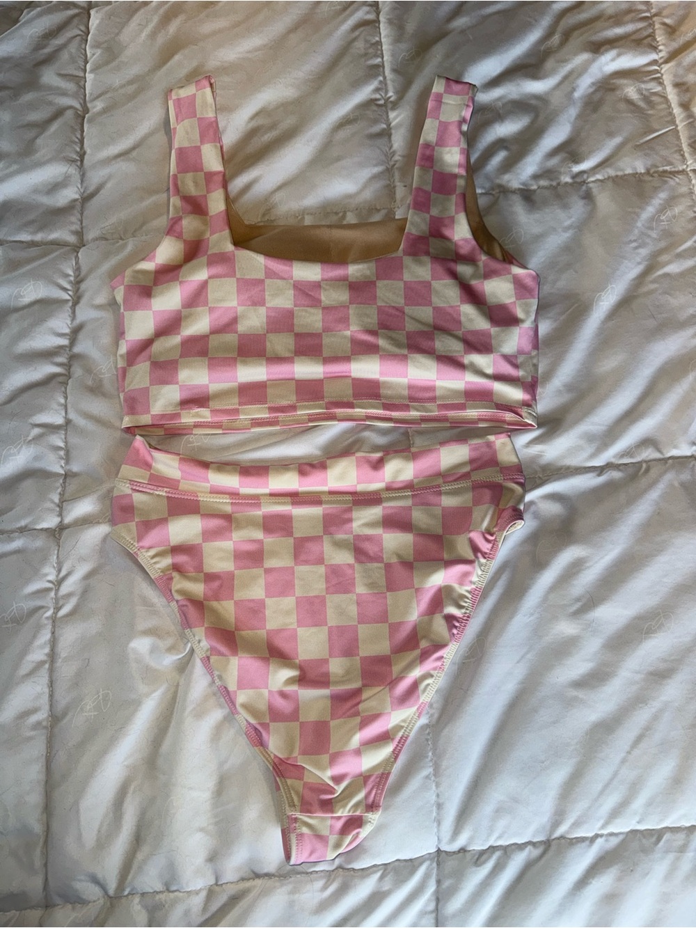 Albion Swim Pink & Cream Checkerboard Two-Piece Bikini MEDIUM - Picture 3 of 5